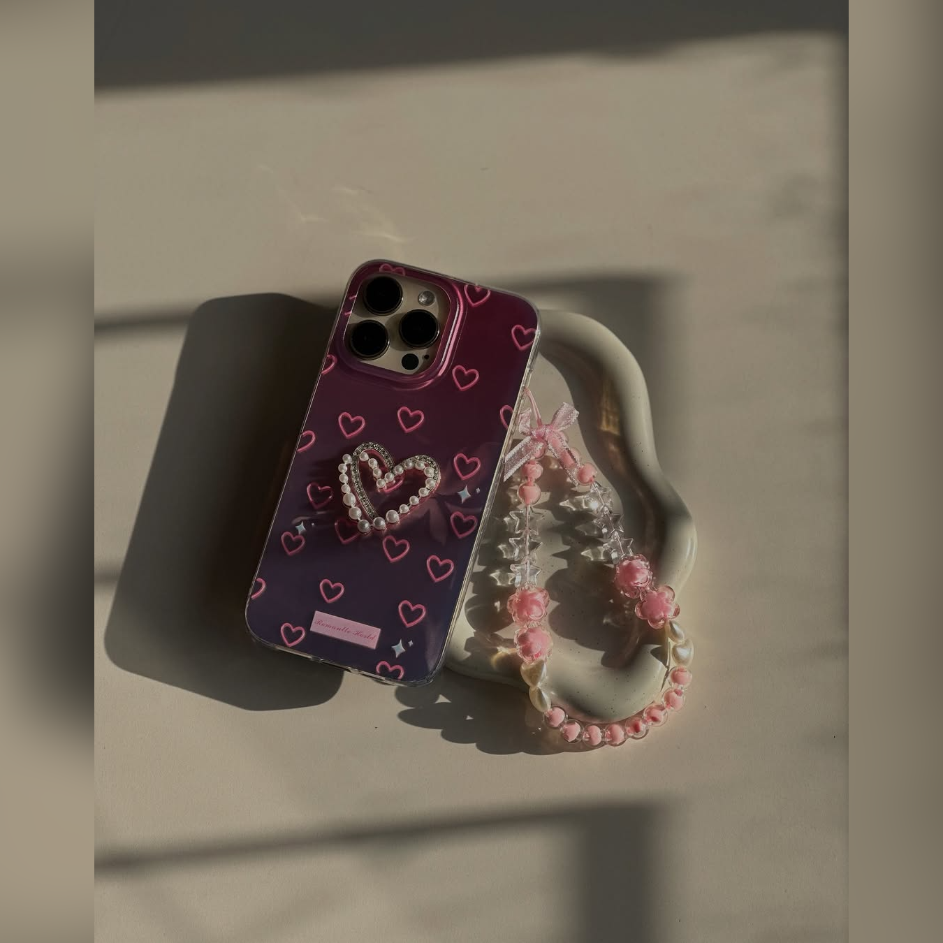 Romantic 3D Pearl Heart Phone Case