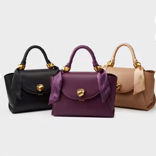 Elegant Top Handle Bag with Silk Scarf Accent