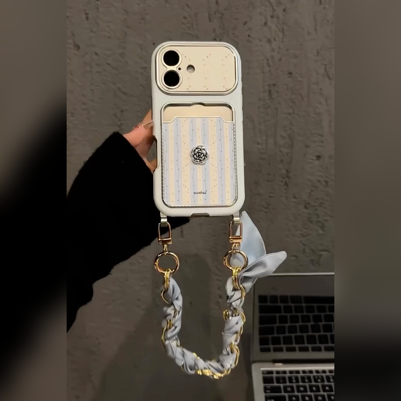 Trendy Stripe Phone Case with Chain Strap