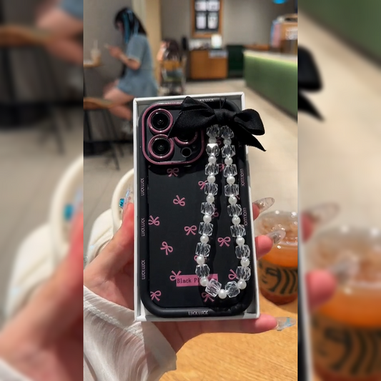 Black Pink Bow Case with Charm