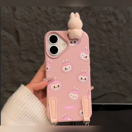 Cute 3D Bunny Phone Case with Wrist Strap