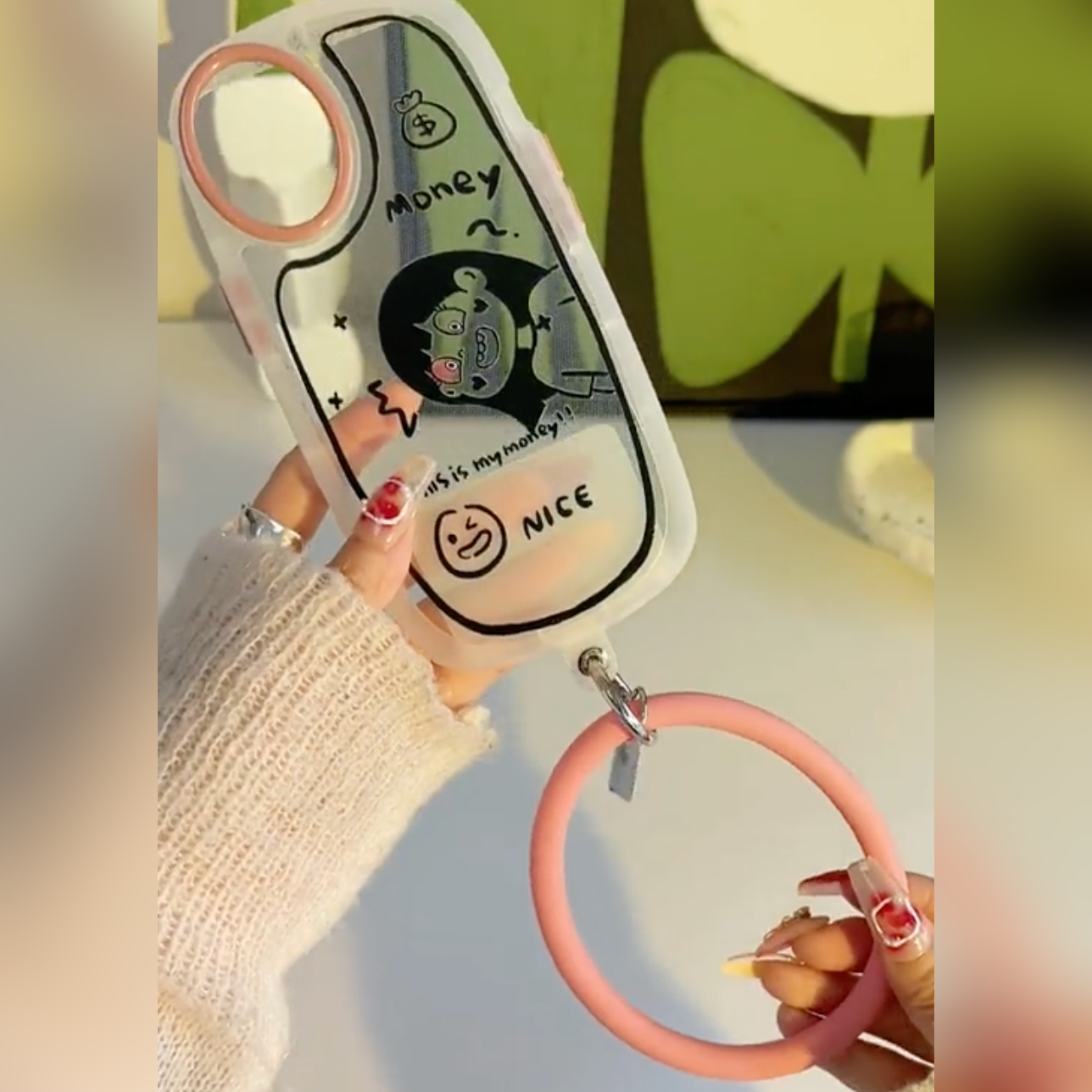 Quirky Cartoon Charm Case with Wrist Strap