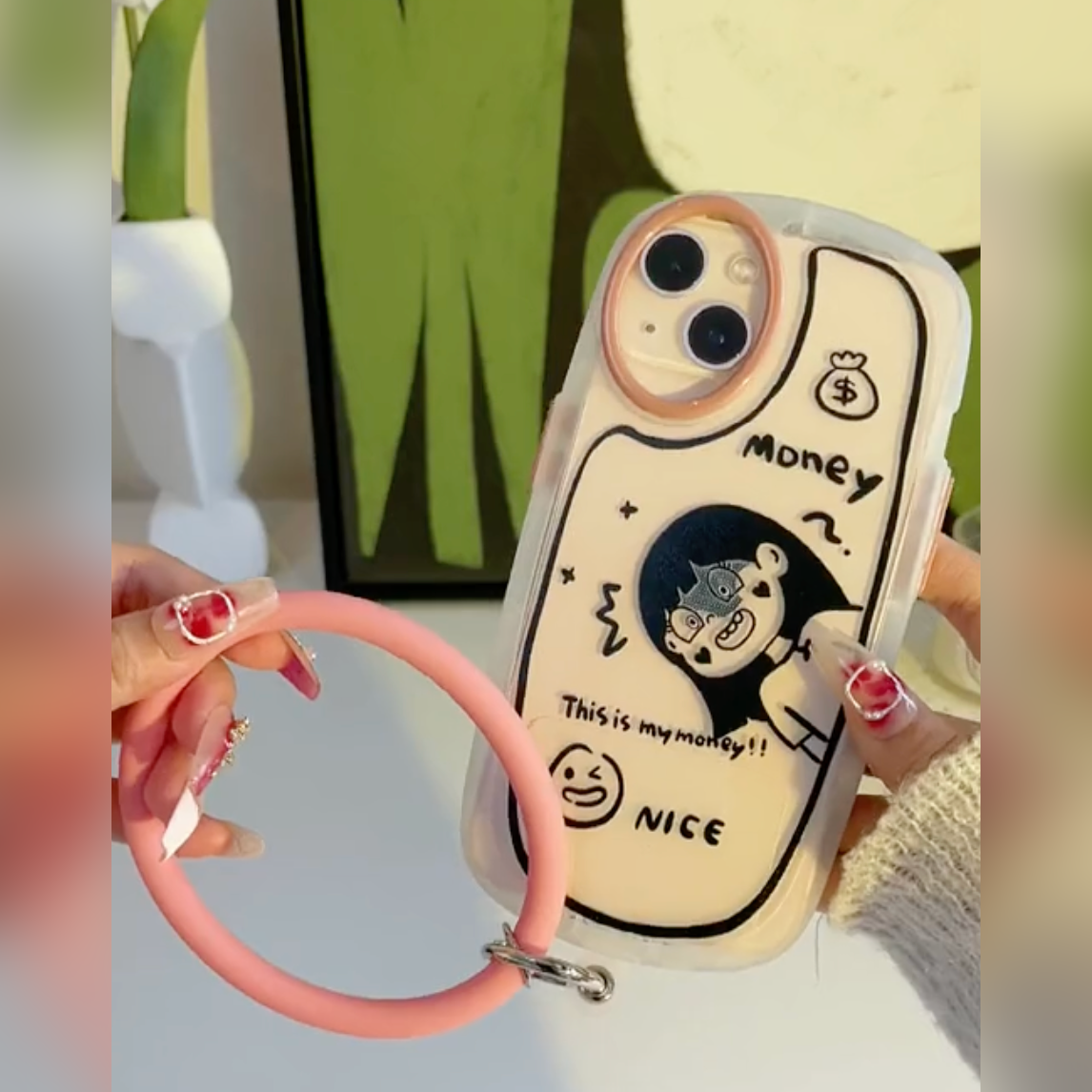 Quirky Cartoon Charm Case with Wrist Strap