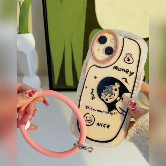Quirky Cartoon Charm Case with Wrist Strap