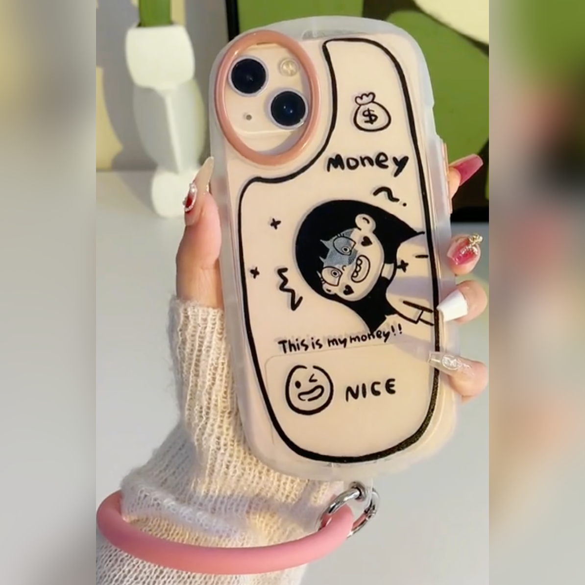 Quirky Cartoon Charm Case with Wrist Strap