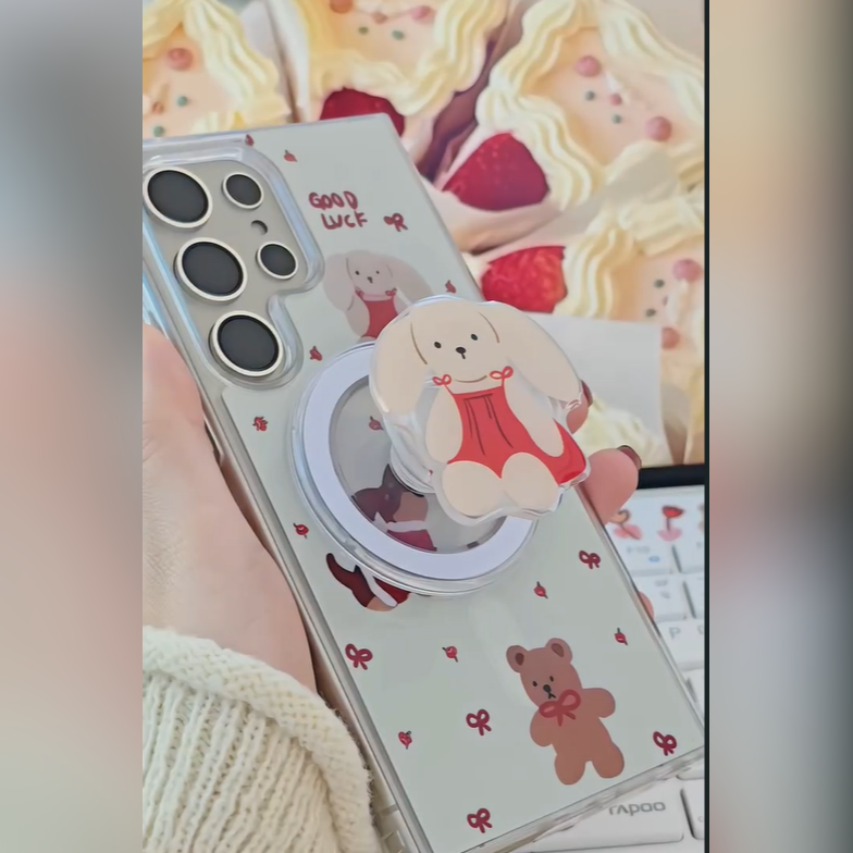 Cute Bear Bunny Phone Case with Pop Socket - Samsung