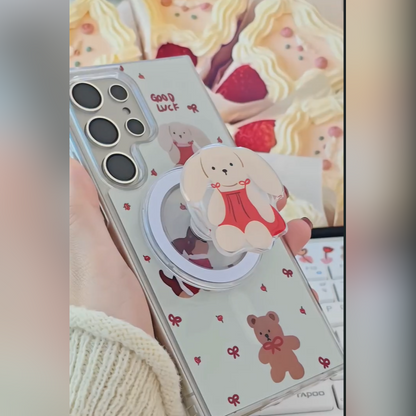 Cute Bear Bunny Phone Case with Pop Socket - Samsung