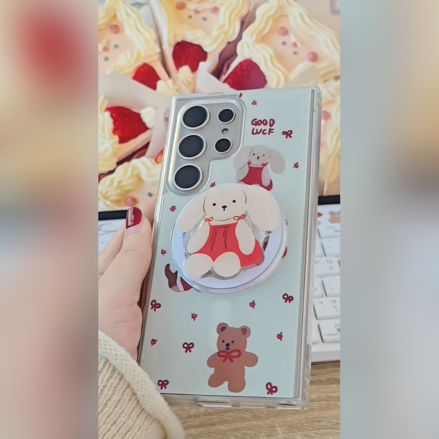Cute Bear Bunny Phone Case with Pop Socket - Samsung