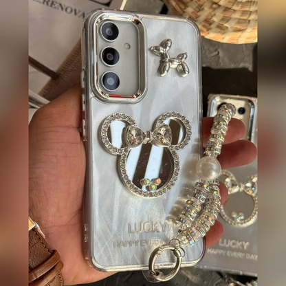 Dazzling Rhinestone Mirror Case with Charm - Samsung