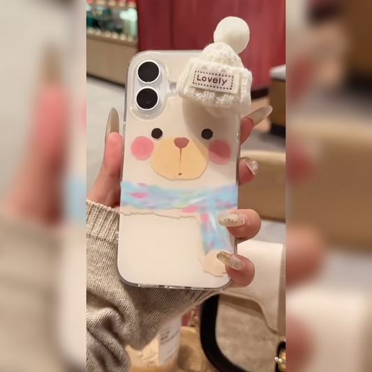 3D Cute Winter Bear with Hat Case