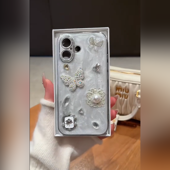 Luxe Butterfly Pearl Charm  Case