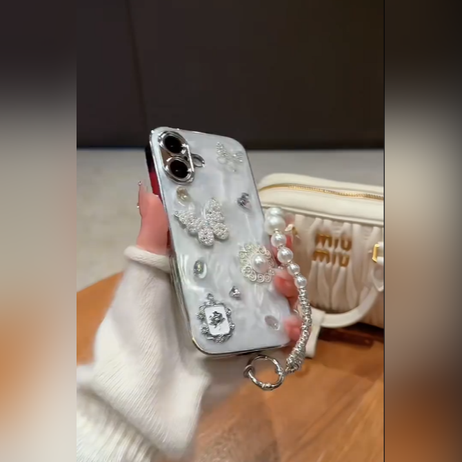Luxe Butterfly Pearl Charm  Case