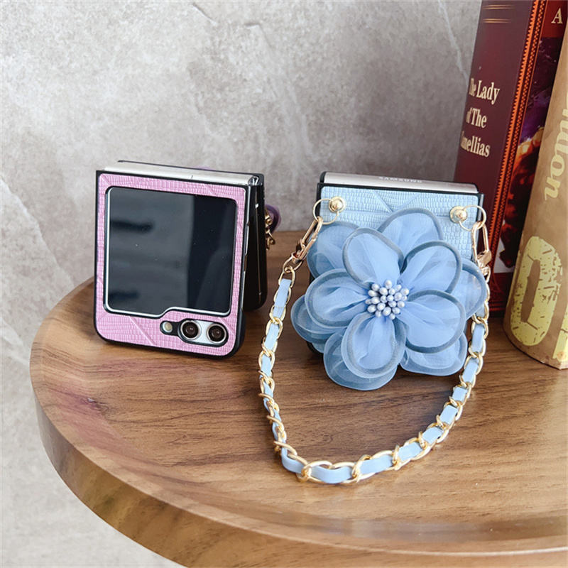 Luxury Leather Flower Design Case With Strap - Samsung