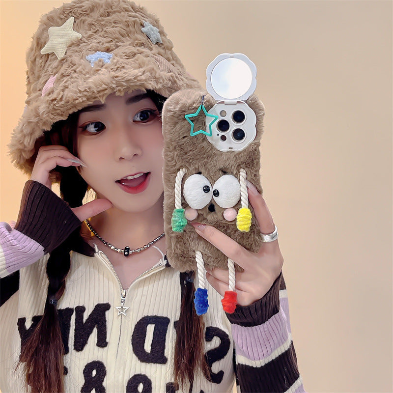 Fuzzy Buddy Plush Case with Mirror