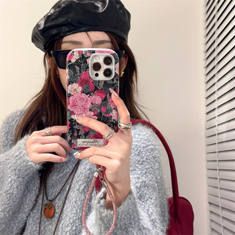 Floral Glitter Phone Case with Strap