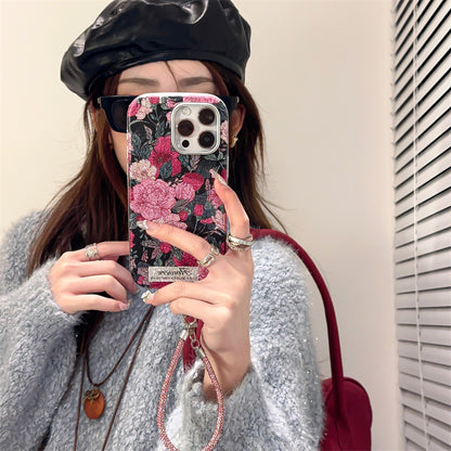 Floral Glitter Phone Case with Strap