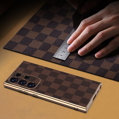 Luxury Electroplated Plaid Leather Case - Samsung