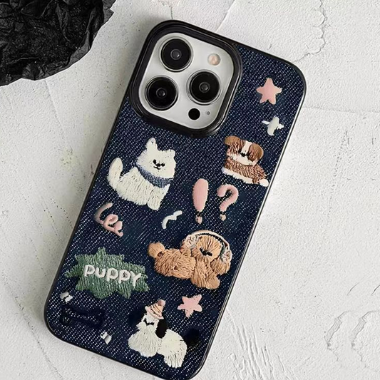 Adorable Embroidered Puppy Patch Case