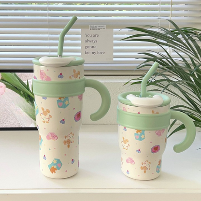 Cute Puppy Large Water Cup with Straw