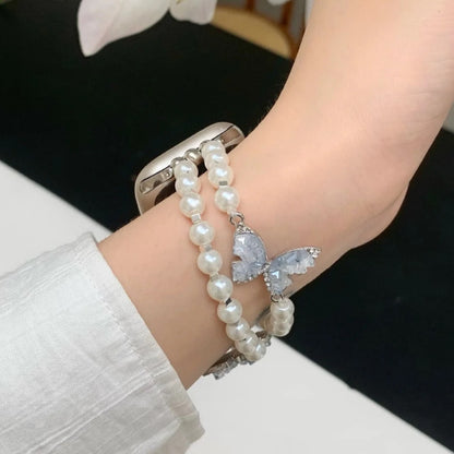 Feminine Pearl Butterfly Charm Watch Strap