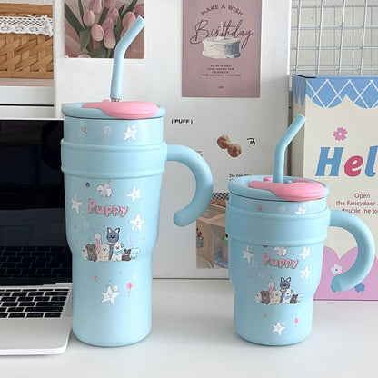 Cute Puppy Large Water Cup with Straw
