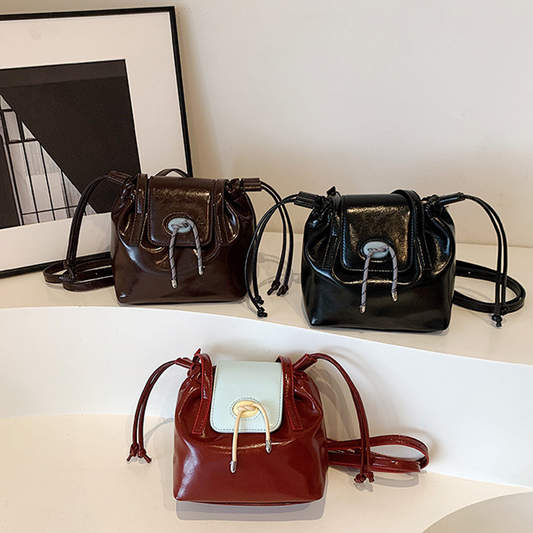 Elegant Glossy Leather Drawstring Bag