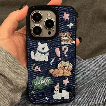 Adorable Embroidered Puppy Patch Case