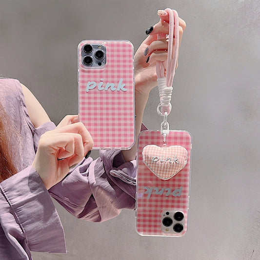 Gingham Glam Phone Case with Heart Charm
