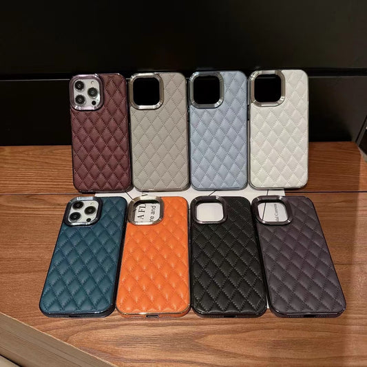 Checkered Plaid Leather Phone Case - Samsung