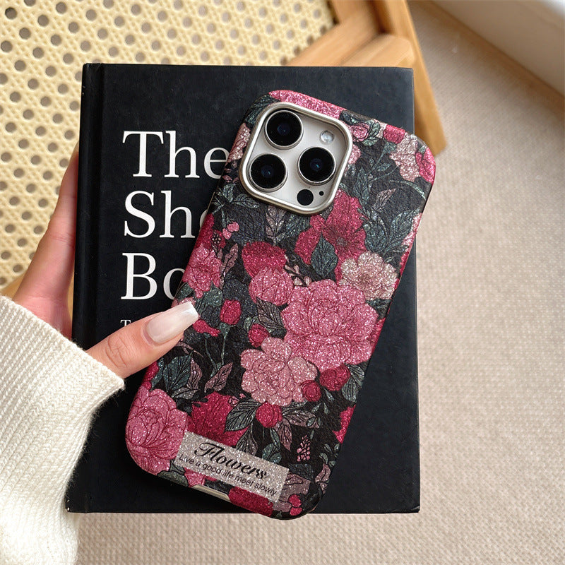 Floral Glitter Phone Case with Strap