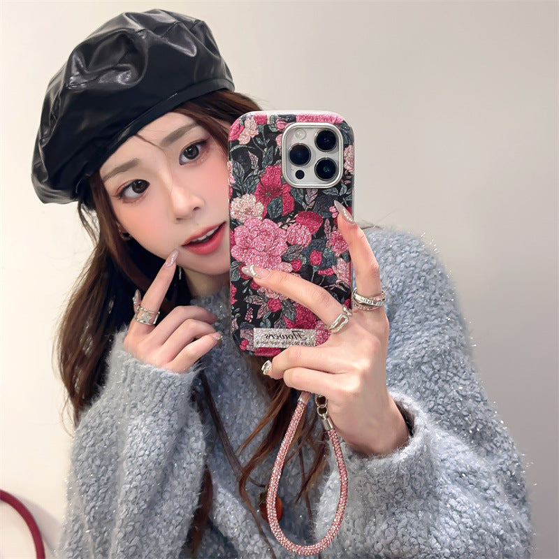 Floral Glitter Phone Case with Strap