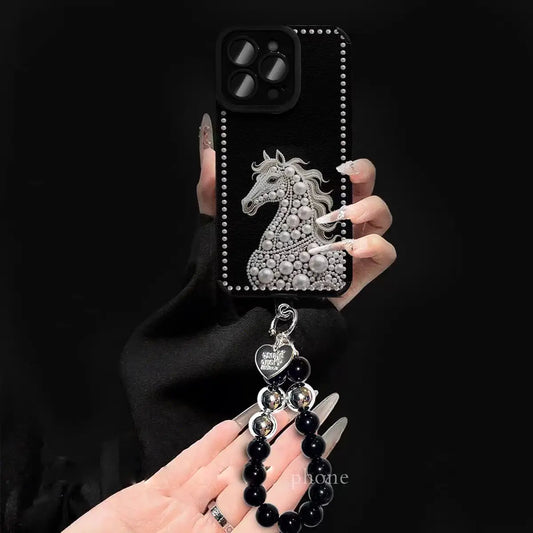 Dark Moon Horse Beaded Strap Case