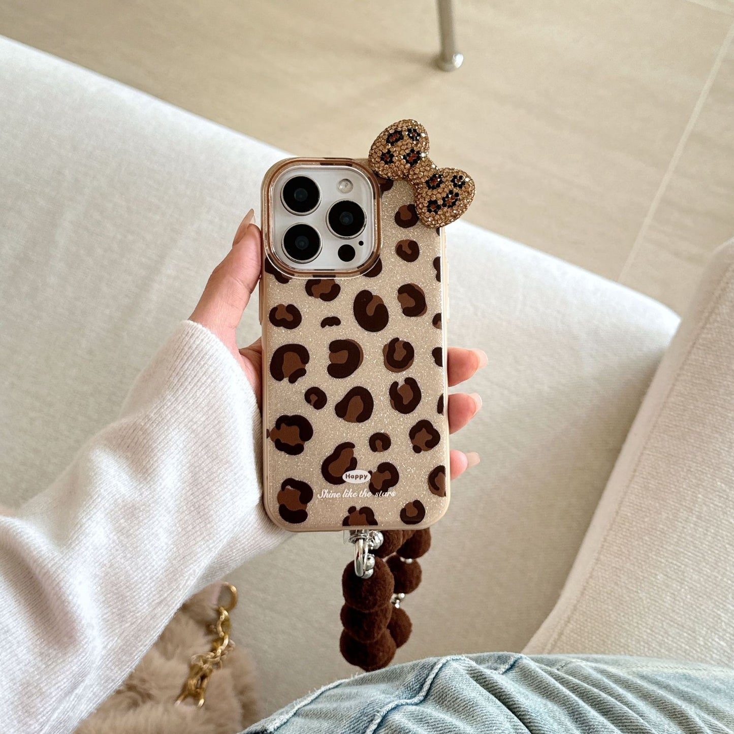 Luxury Leopard Glitter Bow Phone Case