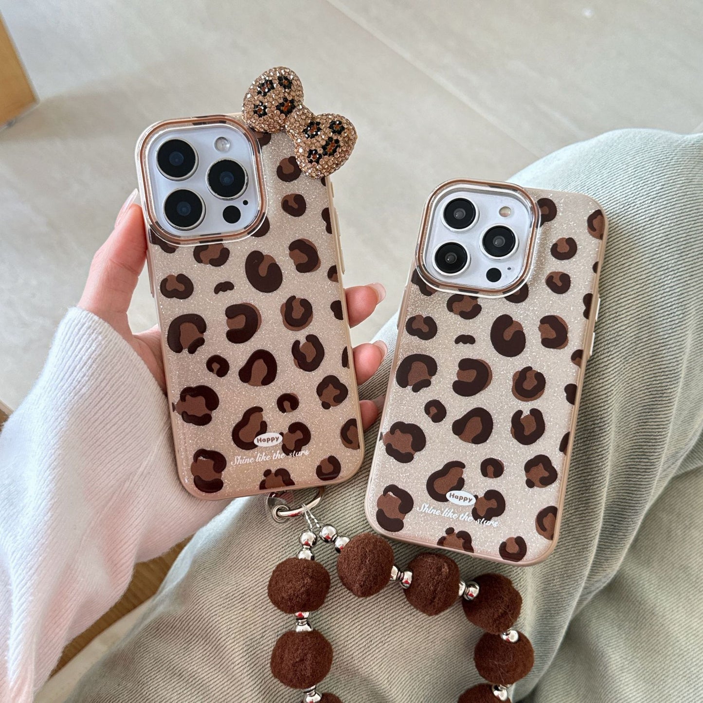 Luxury Leopard Glitter Bow Phone Case