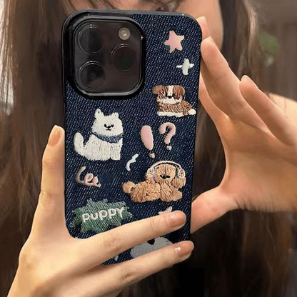 Adorable Embroidered Puppy Patch Case