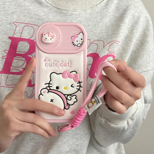 Kitty Emboss Push Camera Window Case with Lanyard