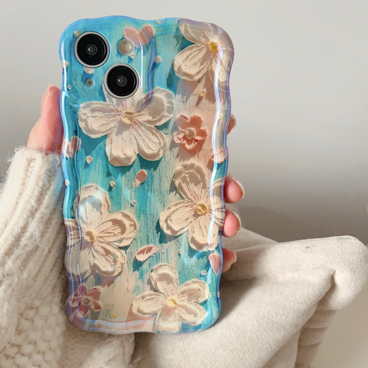 Blue wavy Floral Printed Case - iPhone