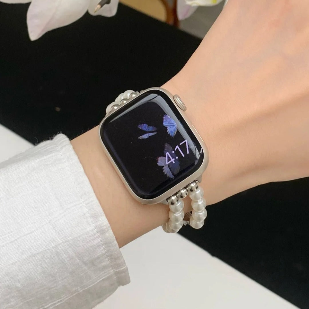 Feminine Pearl Butterfly Charm Watch Strap