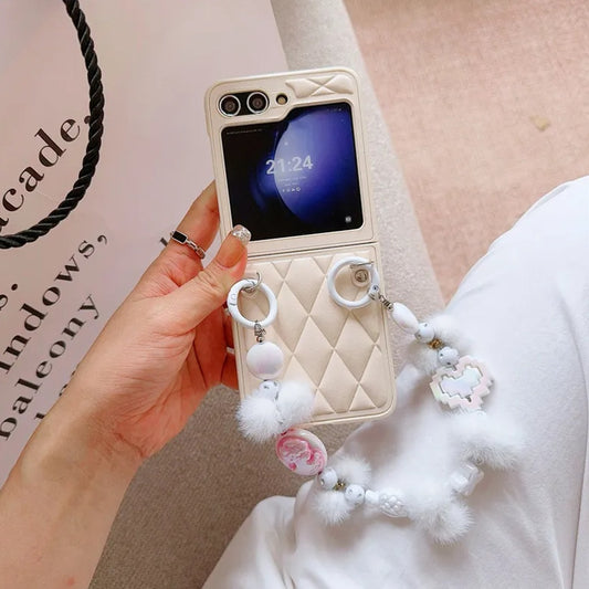 Cozy Chic Quilted Case with Playful Pom Charm - Samsung