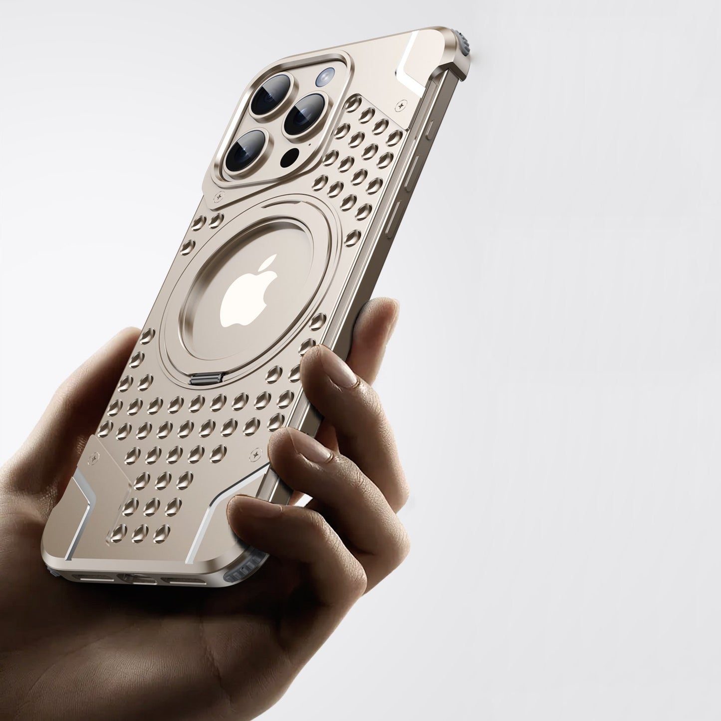 Perforated Magnetic Bracket Metal Case - iPhone