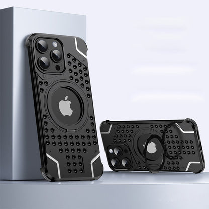 Perforated Magnetic Bracket Metal Case - iPhone