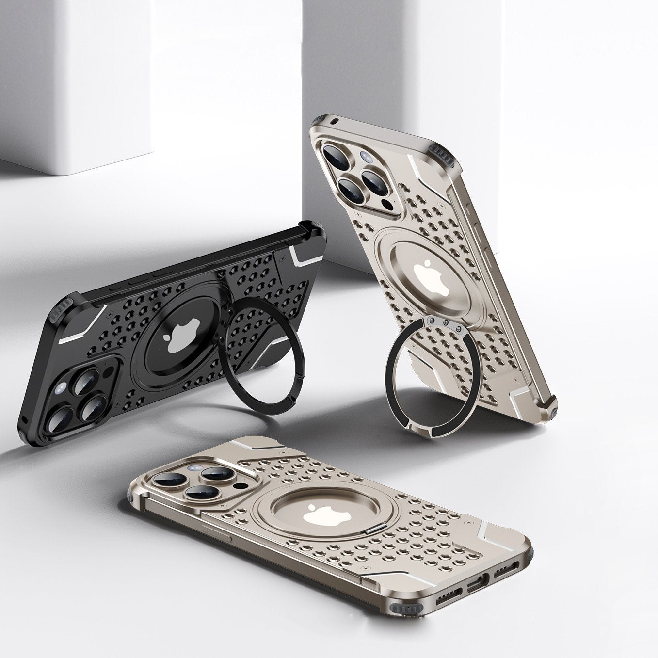 Perforated Magnetic Bracket Metal Case - iPhone