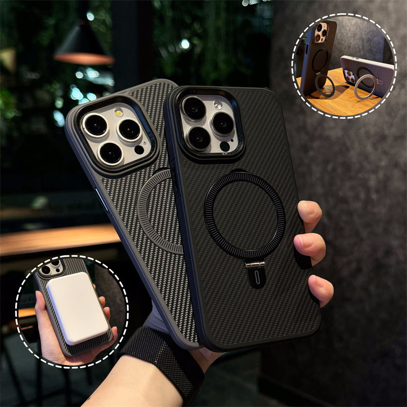 Rugged Carbon Fiber Ring Bracket Case - iPhone