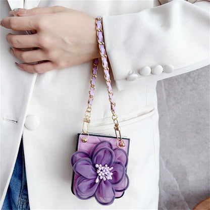 Luxury Leather Flower Design Case With Strap - Samsung