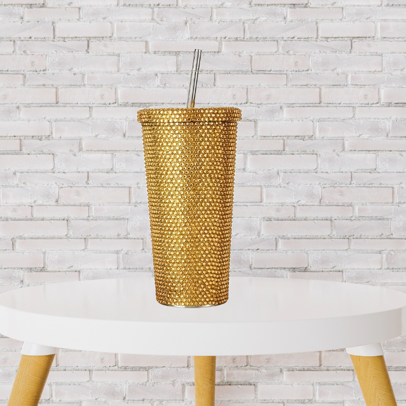 Diamond Dust Insulated Tumbler With Straw