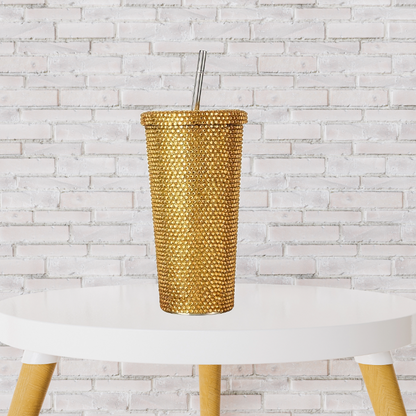 Diamond Dust Insulated Tumbler With Straw