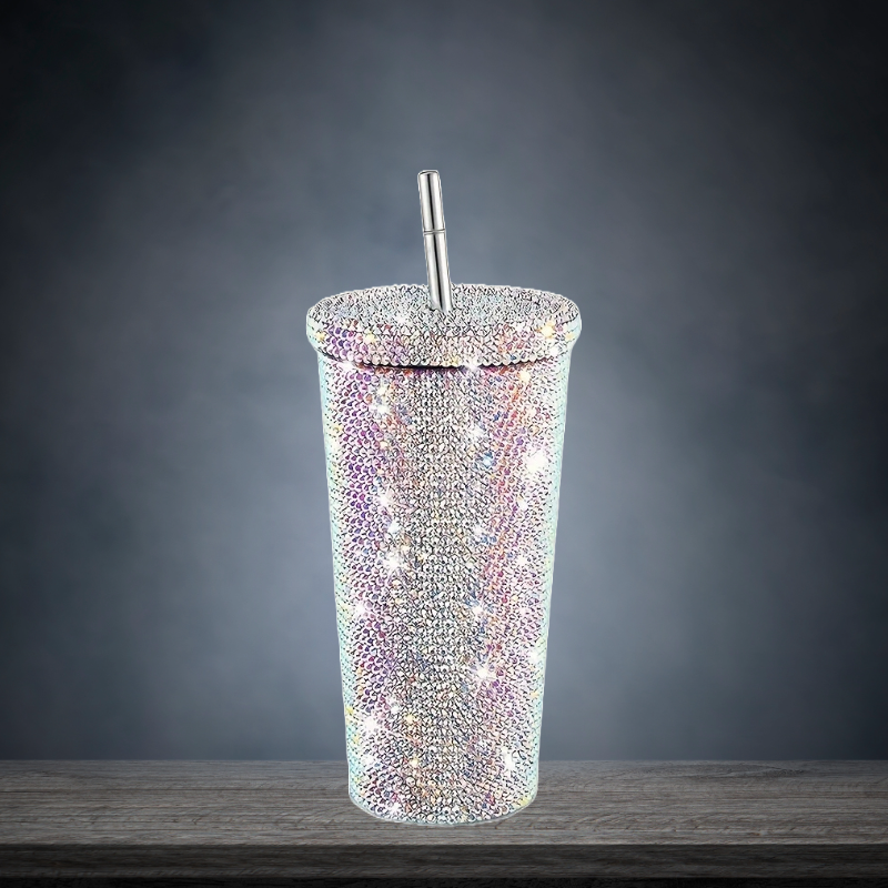 Diamond Dust Insulated Tumbler With Straw