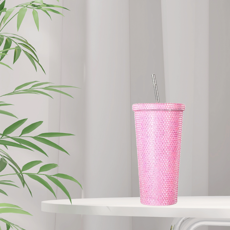 Diamond Dust Insulated Tumbler With Straw