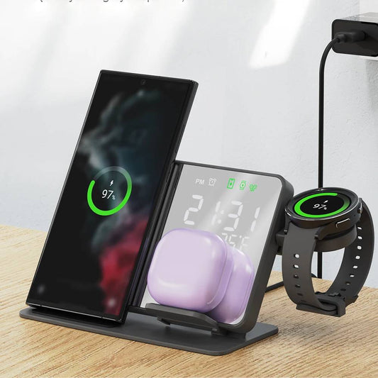 Advanced 4-in-1 Wireless Charger with Alarm Clock