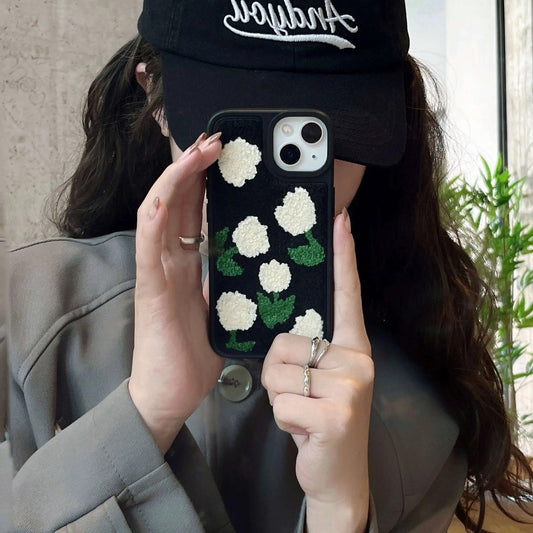 Embroidered Tulip Plush Case - iPhone